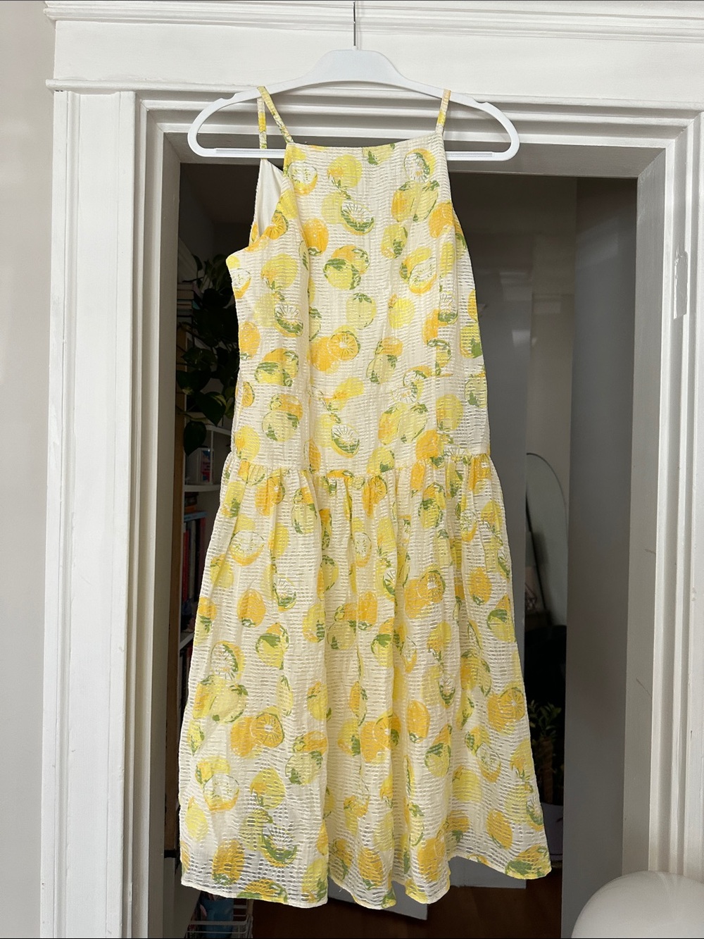 Ann Taylor Cream and Yellow Lemon-Print Midi Dress